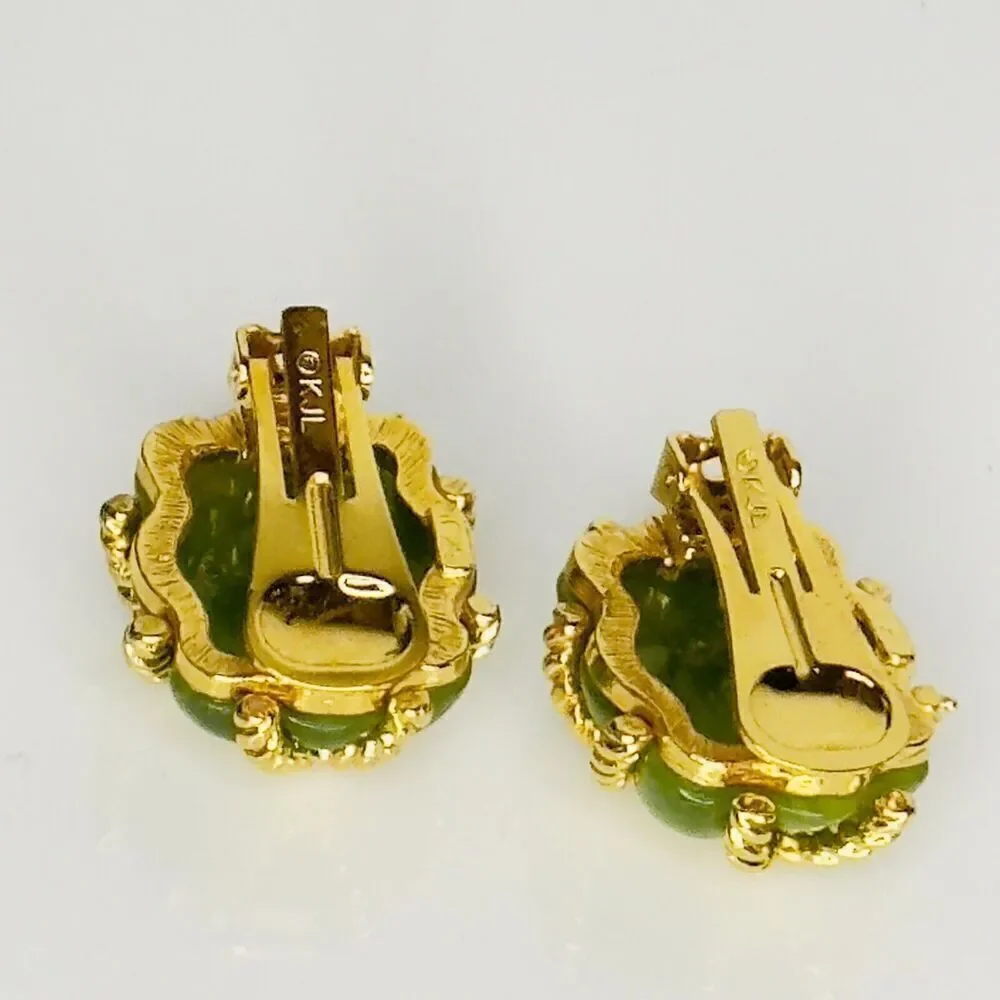 Vintage KJL Kenneth J Lane Earrings Gold Rope Quilted Green Lucite Clip On 1133 - Picture 6 of 15